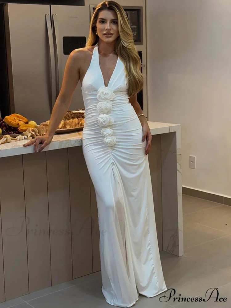 Sleeveless 3D Blooms Ivory Holiday Dress - Image 6