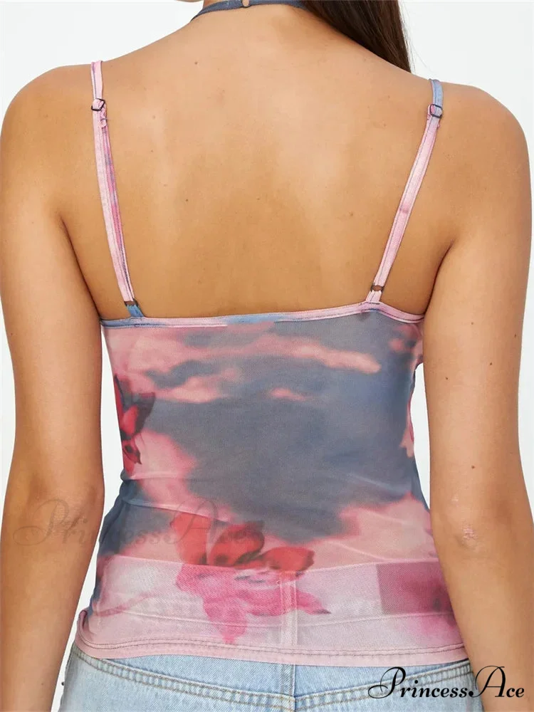 Sleeveless Band Patchwork Mesh Tank Crop Top - Image 2