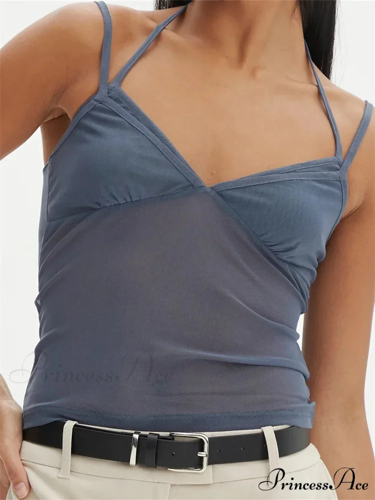 Sleeveless Band Patchwork Mesh Tank Crop Top - Image 5