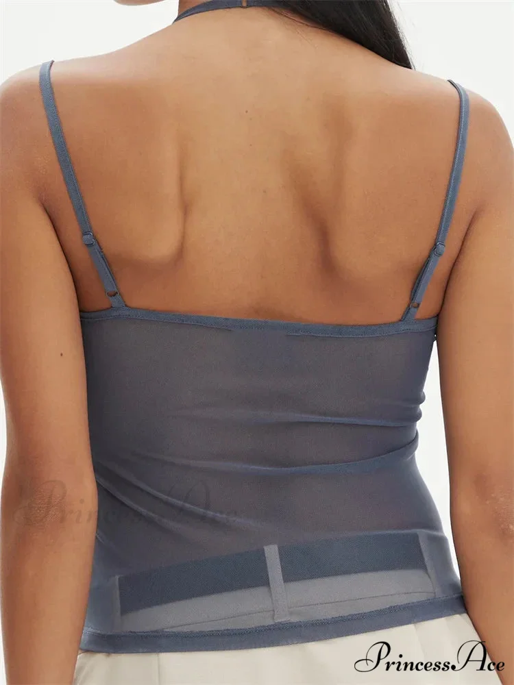 Sleeveless Band Patchwork Mesh Tank Crop Top - Image 6