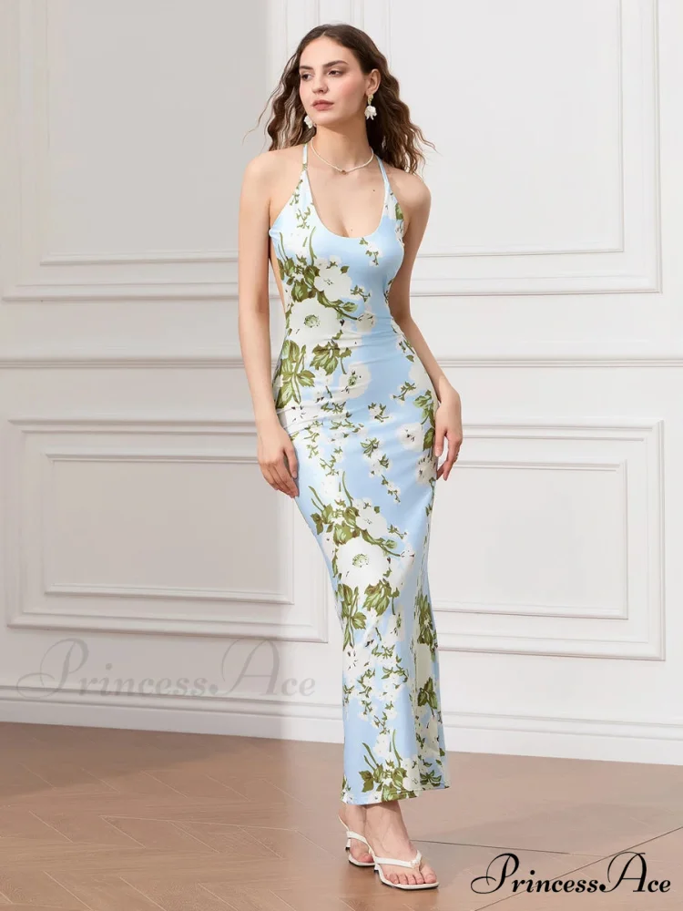 Sleeveless Celebration Spaghetti Strap U-neck Bodycon Evening Floral Dress - Image 7