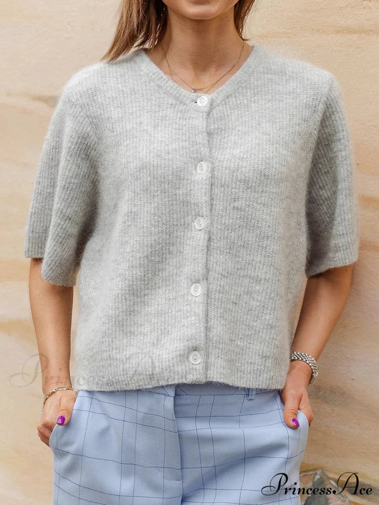 Sleeveless Circular Neck Button-Up Cardigan - Image 7