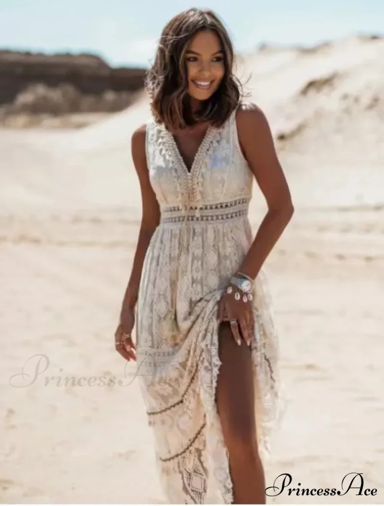 Sleeveless Corded Up Fringe Patchwork Summertime Long Hippie Dress - Image 2