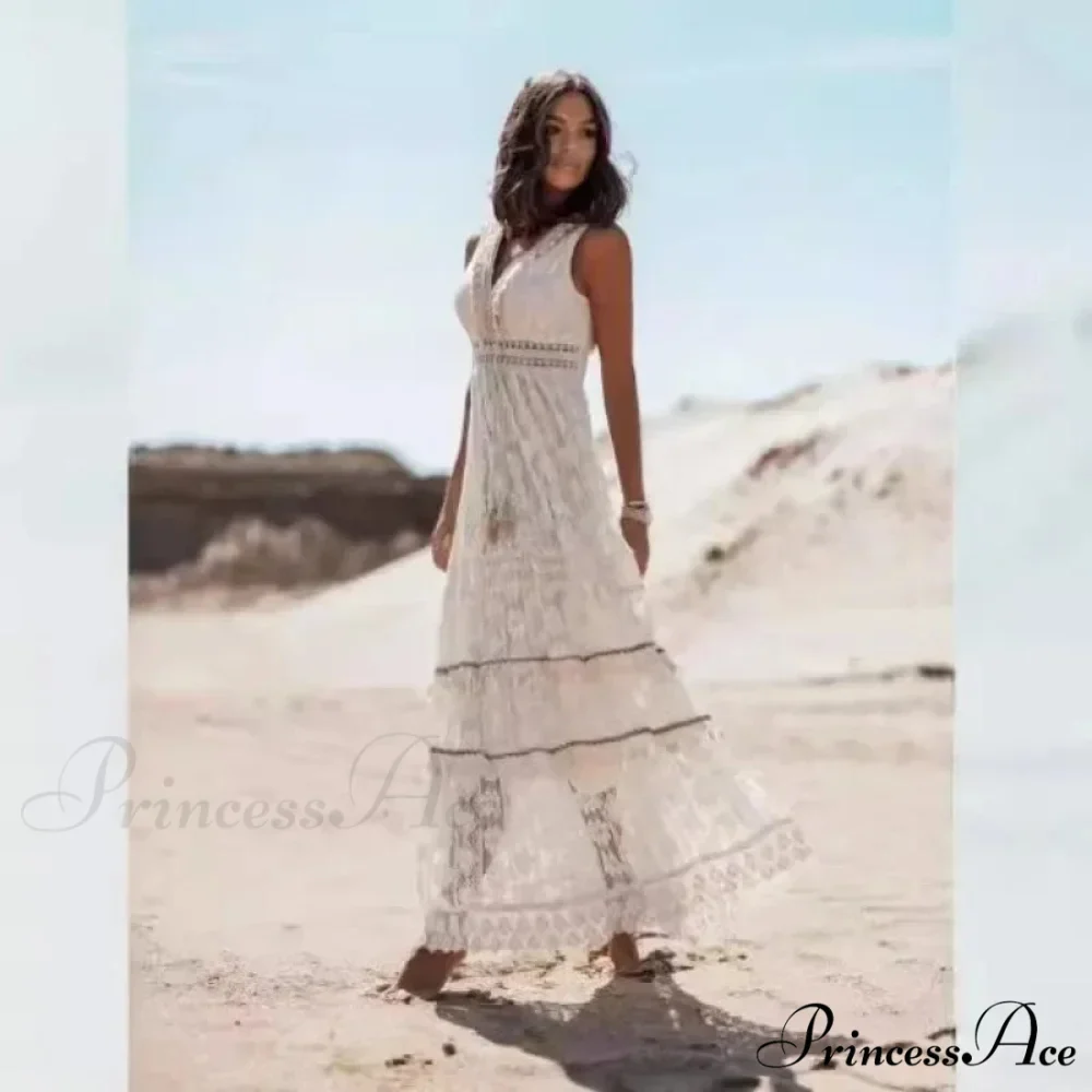 Sleeveless Corded Up Fringe Patchwork Summertime Long Hippie Dress - Image 4