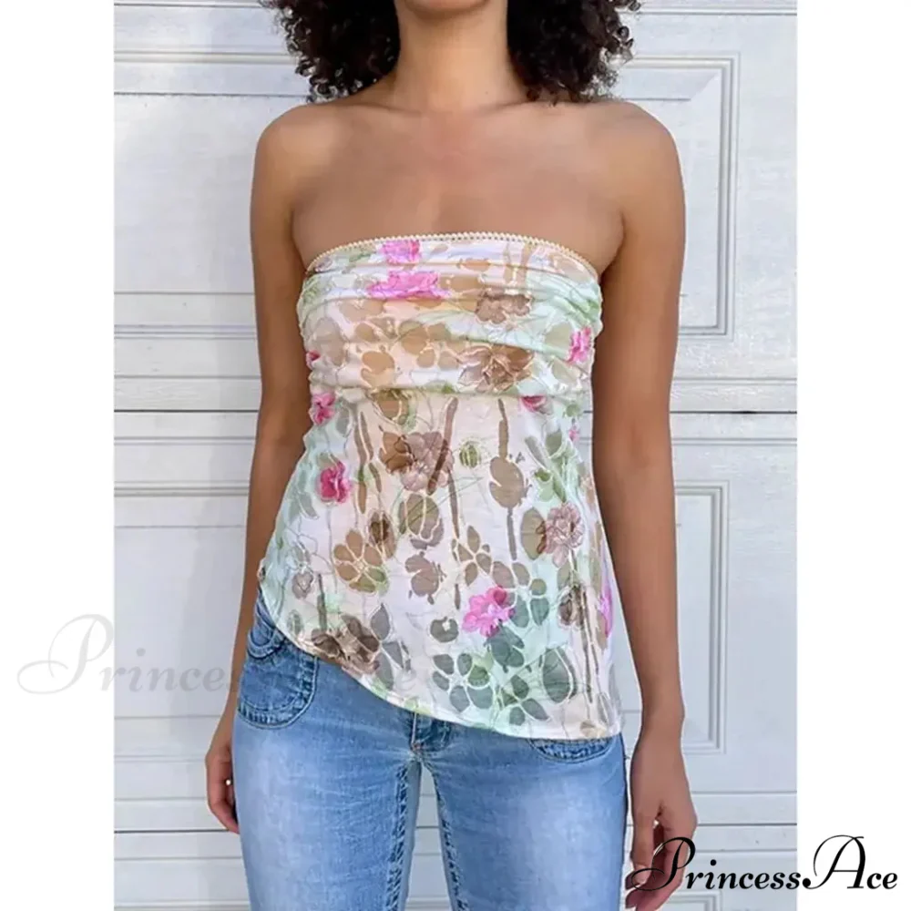 Sleeveless Floral Pattern Cropped Top - Image 2