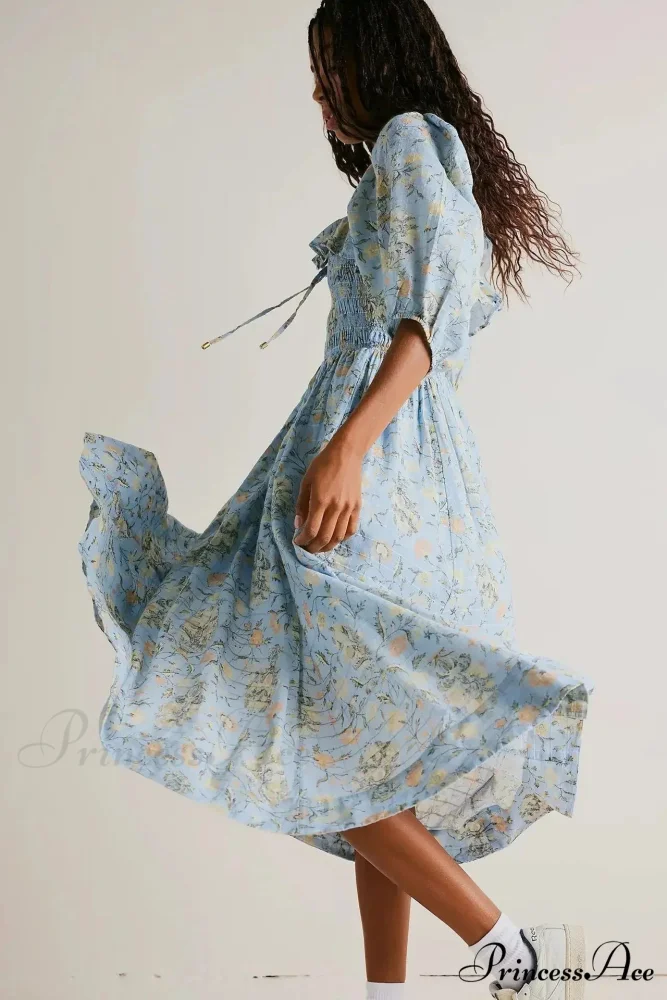 Sleeveless Flounced Hem Printed Midi Boho Dress - Image 2