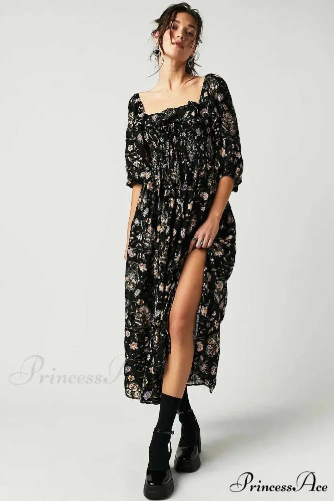 Sleeveless Flounced Hem Printed Midi Boho Dress - Image 3