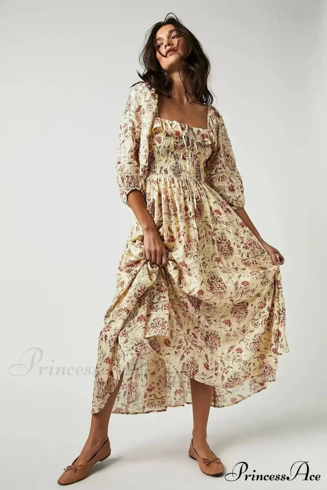 Sleeveless Flounced Hem Printed Midi Boho Dress - Image 4