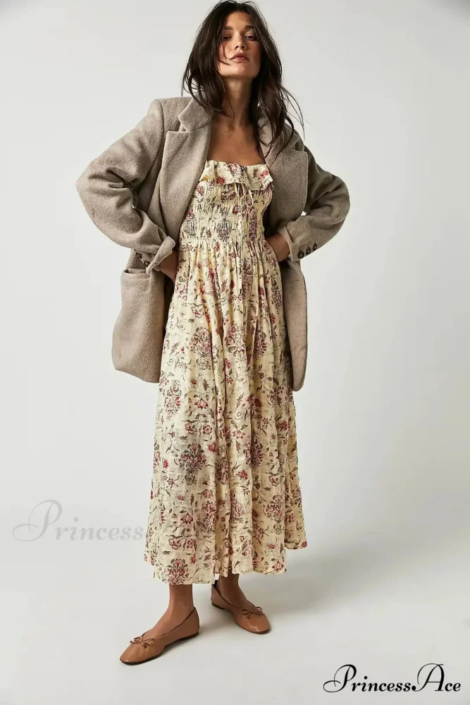 Sleeveless Flounced Hem Printed Midi Boho Dress - Image 5