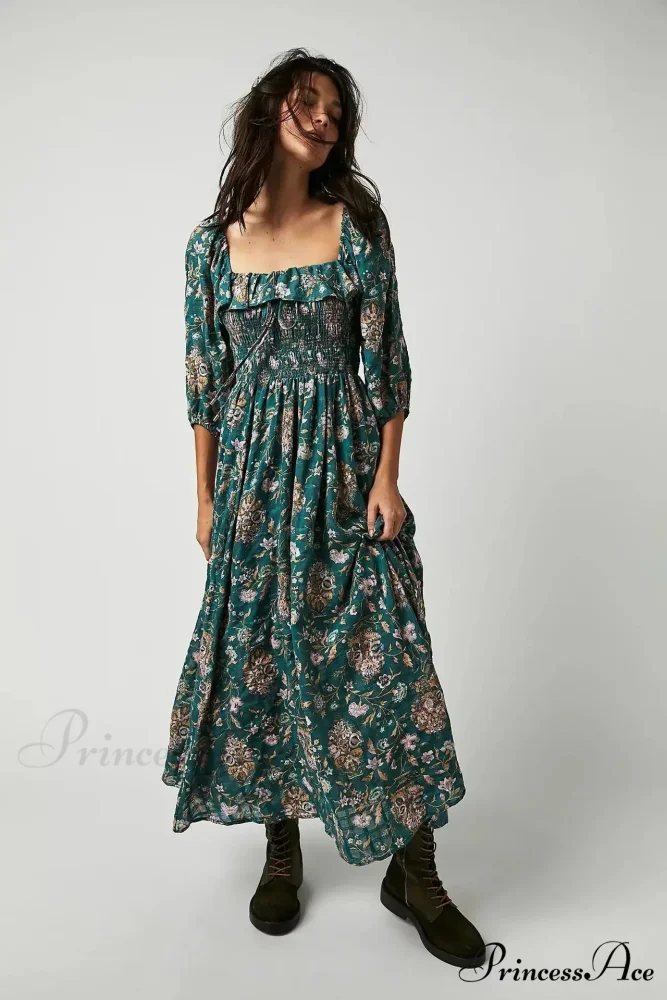 Sleeveless Flounced Hem Printed Midi Boho Dress - Image 6