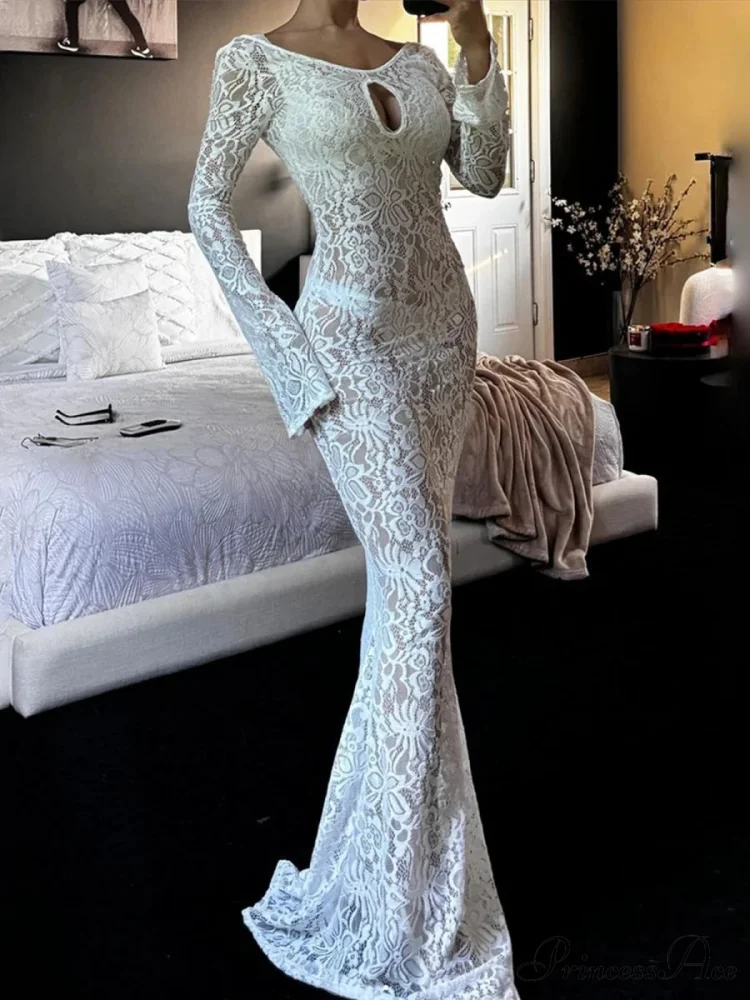 Sleeveless Ivory Lace Transparent Floral Dress - Image 2