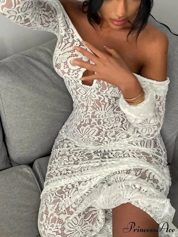 Sleeveless Ivory Lace Transparent Floral Dress - Image 3