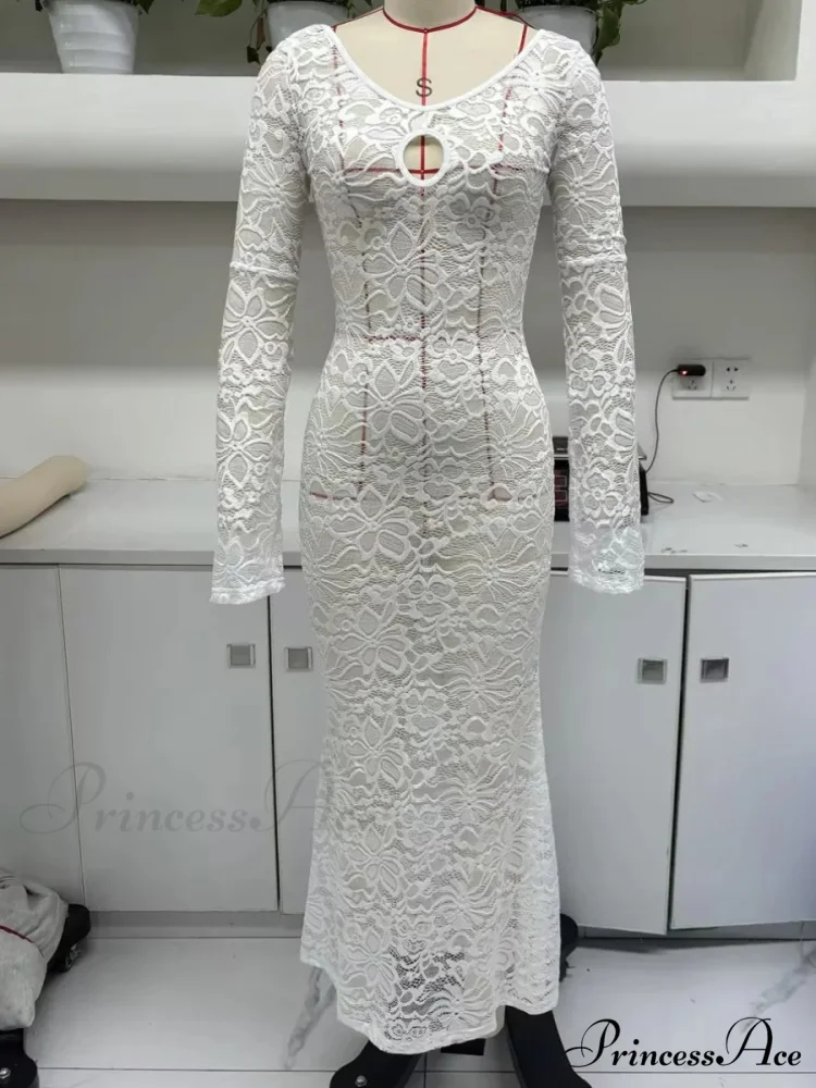Sleeveless Ivory Lace Transparent Floral Dress - Image 4