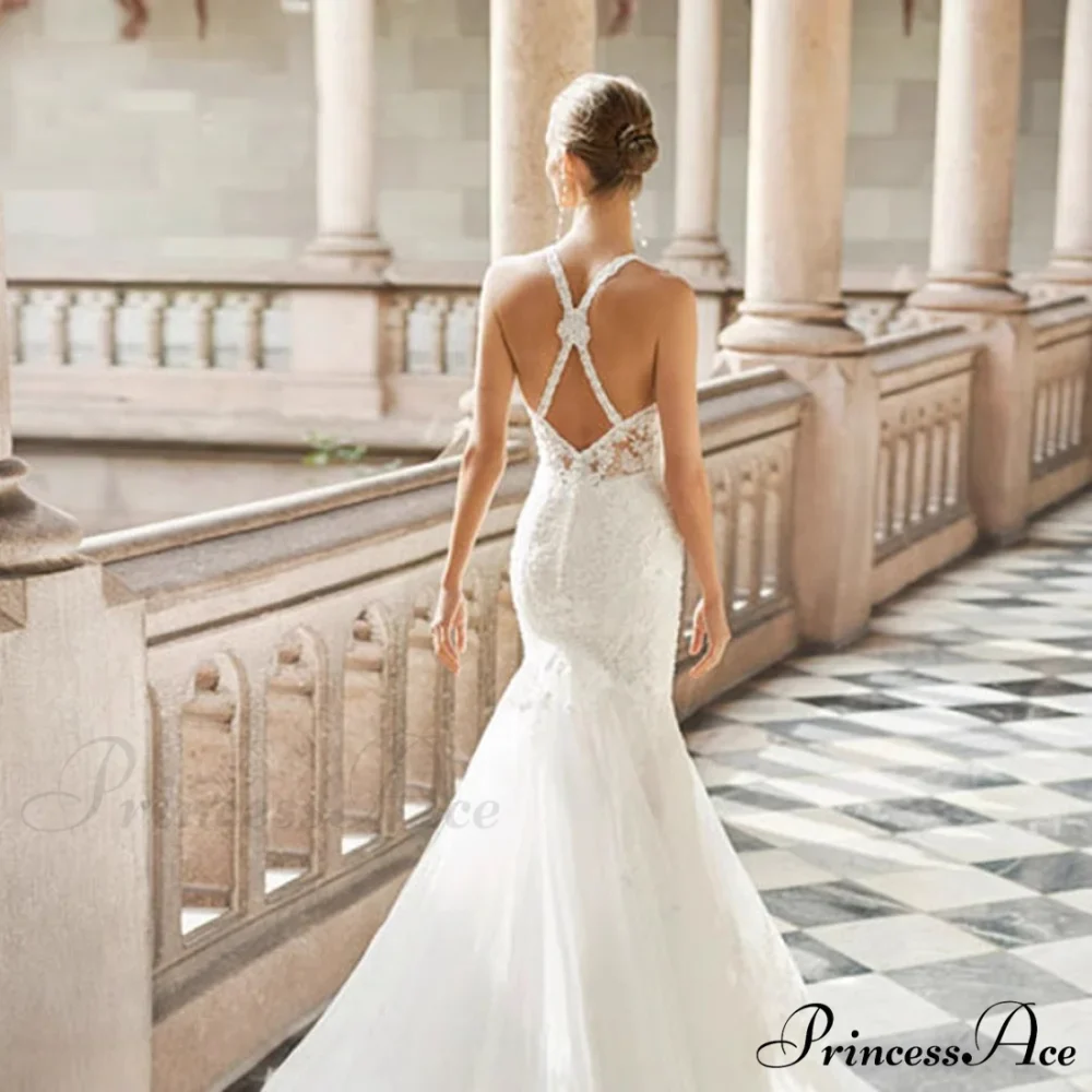 Sleeveless Lace Trumpet Bridal Wedding Gown - Image 3