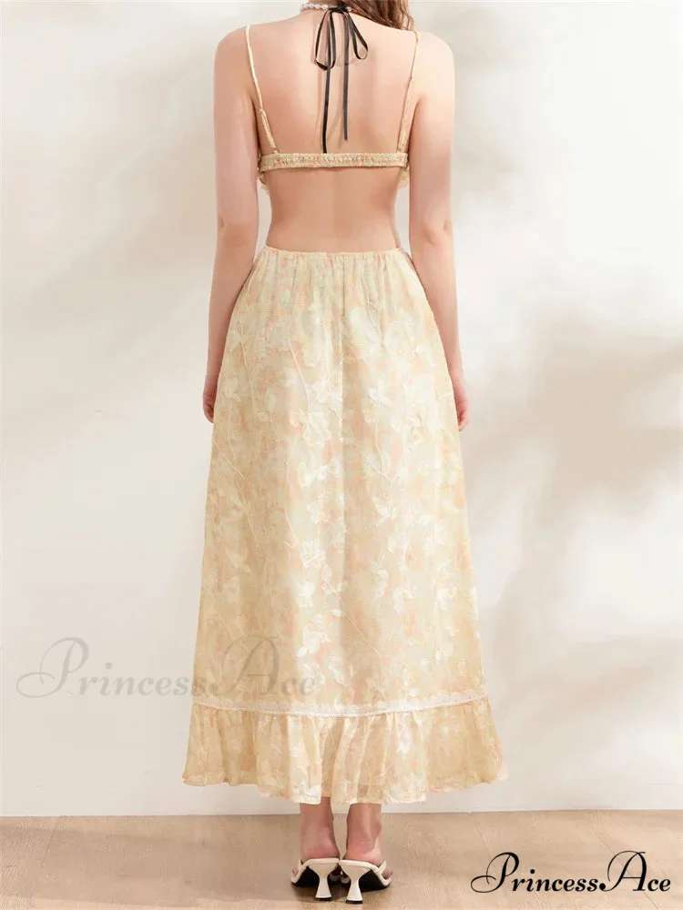 Sleeveless Lace-up Camisoles Crop Top with Maxi Skirts Set - Image 4