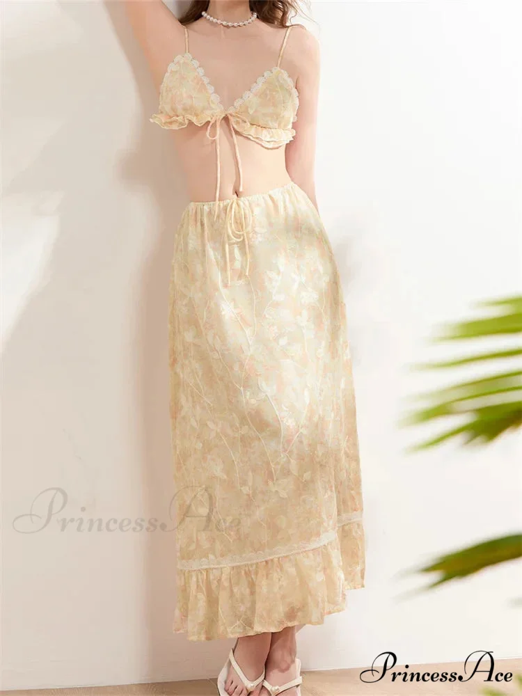 Sleeveless Lace-up Camisoles Crop Top with Maxi Skirts Set - Image 5