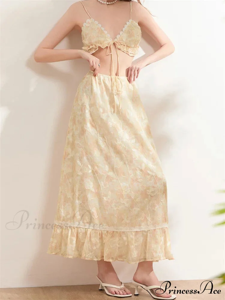 Sleeveless Lace-up Camisoles Crop Top with Maxi Skirts Set - Image 6