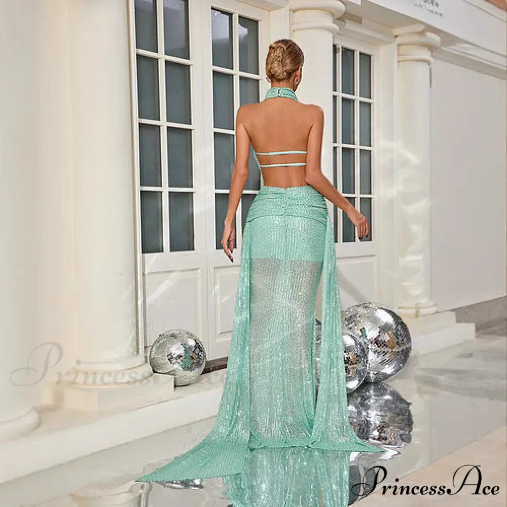 Sleeveless Open-Back Sparkling Mermaid Full-Length Prom Gown - Image 3