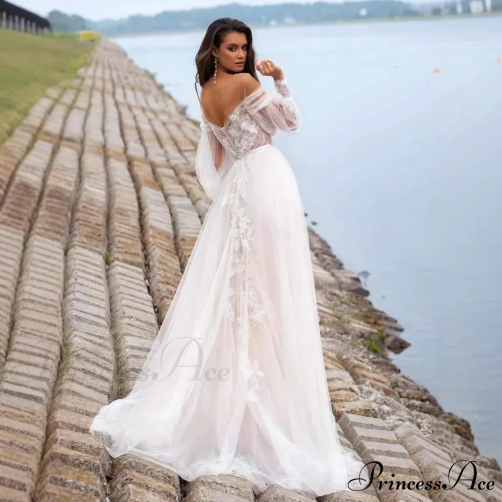 Sleeveless Puffy Sleeve Transparent Bridal Gown - Image 2