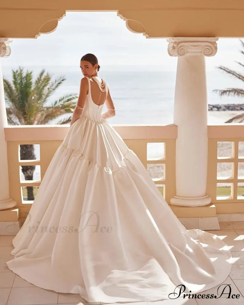 Sleeveless Silk Extended Trail Bridal Gown - Image 3