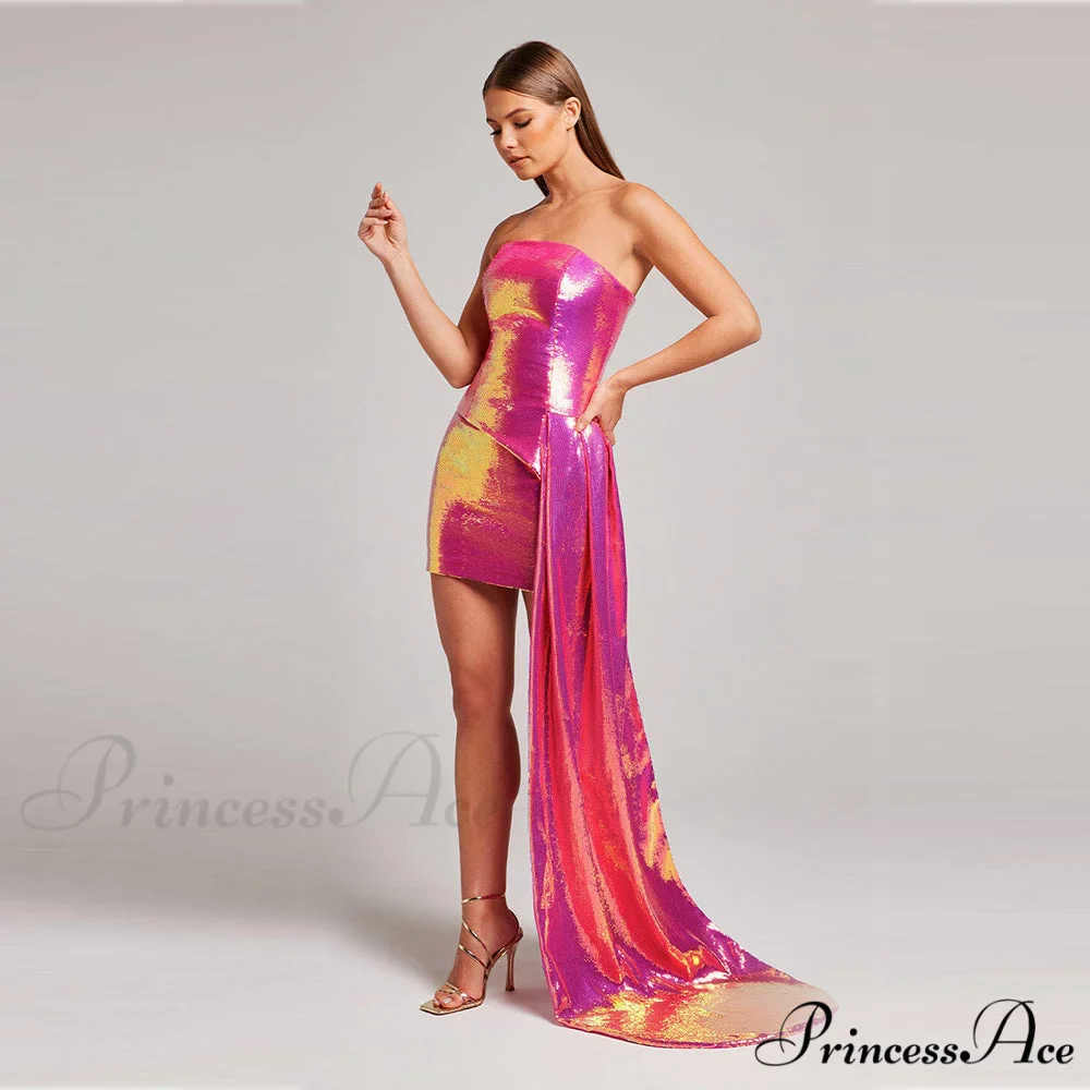 Sleeveless Sparkling Sash Two Piece Prom Gown - Image 4