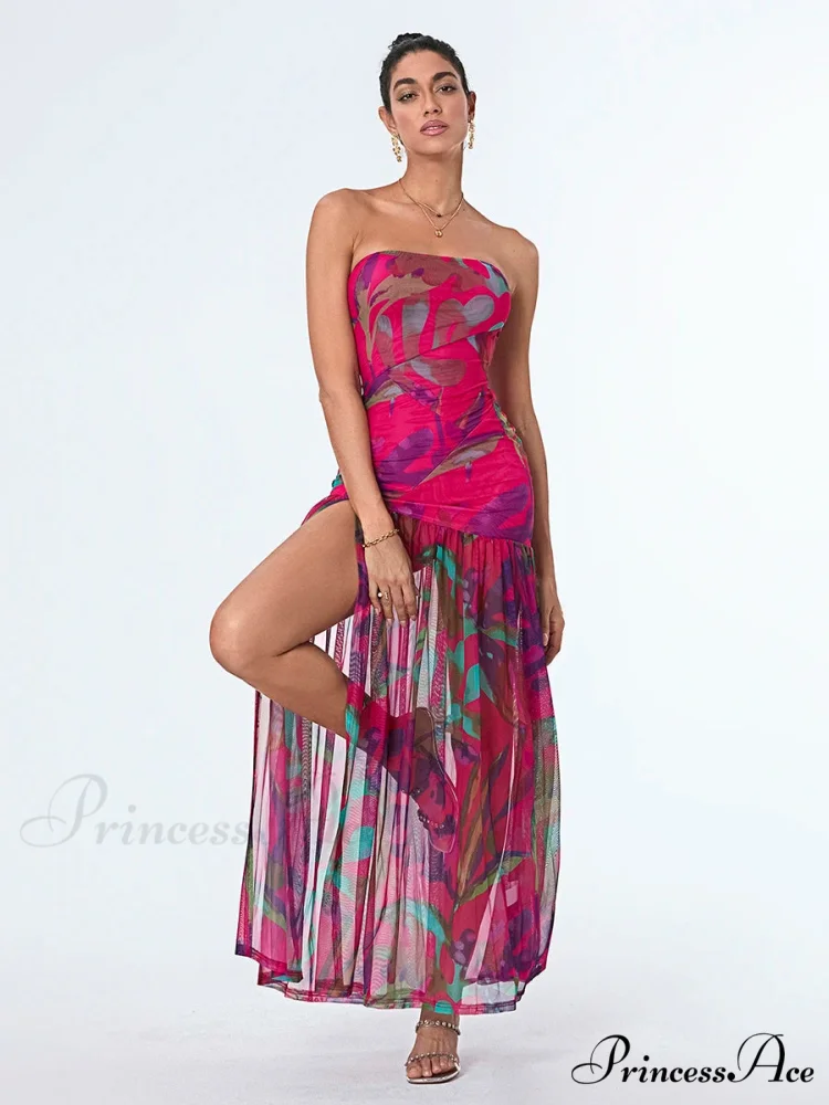 Sleeveless Tall Split Mesh Hem Floral Dress - Image 3