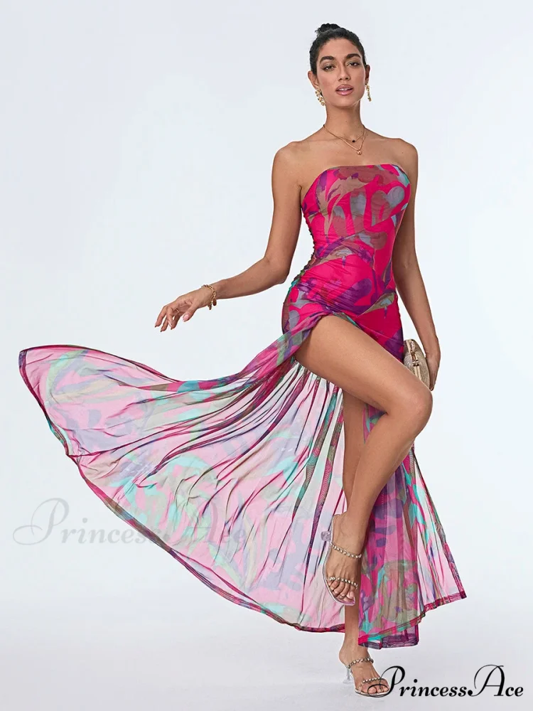Sleeveless Tall Split Mesh Hem Floral Dress - Image 5