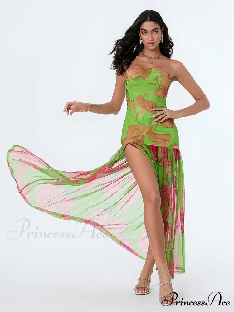 Sleeveless Tall Split Mesh Hem Floral Dress - Image 6