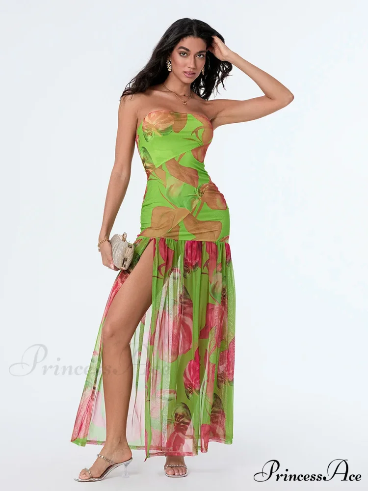 Sleeveless Tall Split Mesh Hem Floral Dress - Image 8