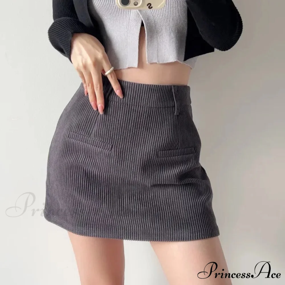 Slim Corduroy Professional Waist Skirt - Image 2