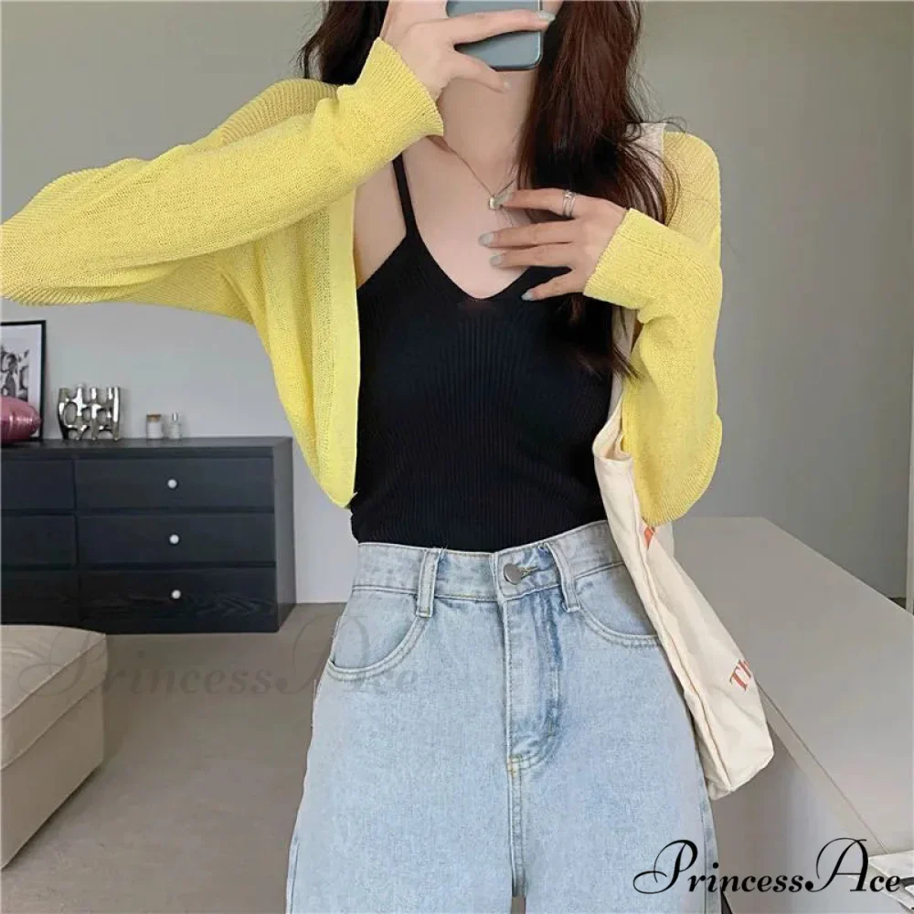 Slim Extended Sleeve Sunblock Cropped Solid Knit Cardigan - Image 5