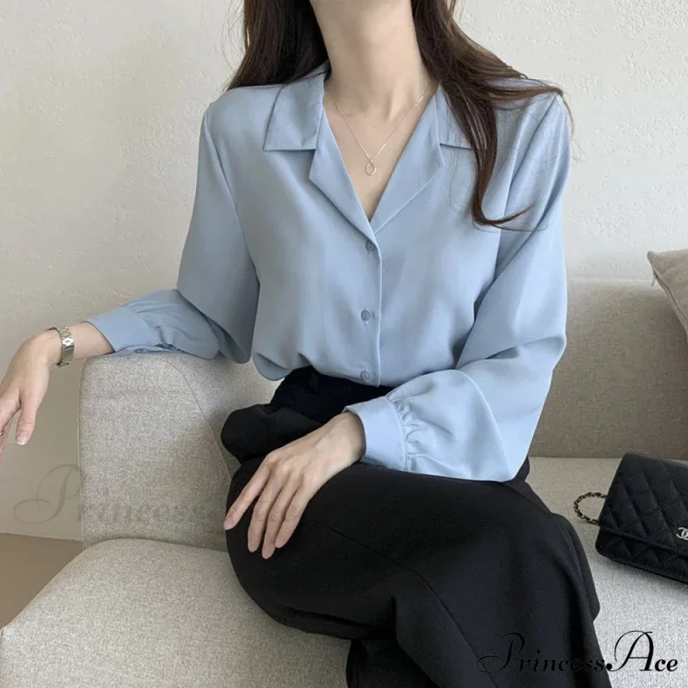 Slim Monochromatic Extended Sleeve Fold Over Collar Top - Image 2