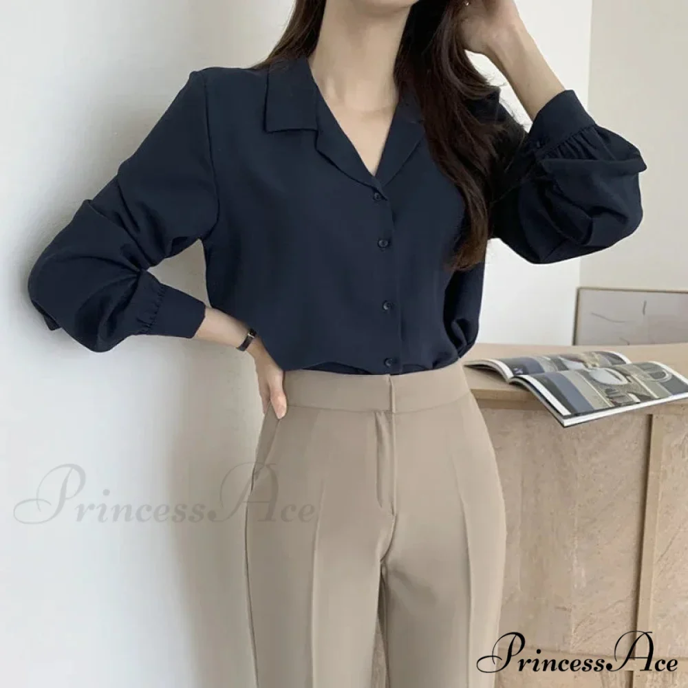 Slim Monochromatic Extended Sleeve Fold Over Collar Top - Image 4
