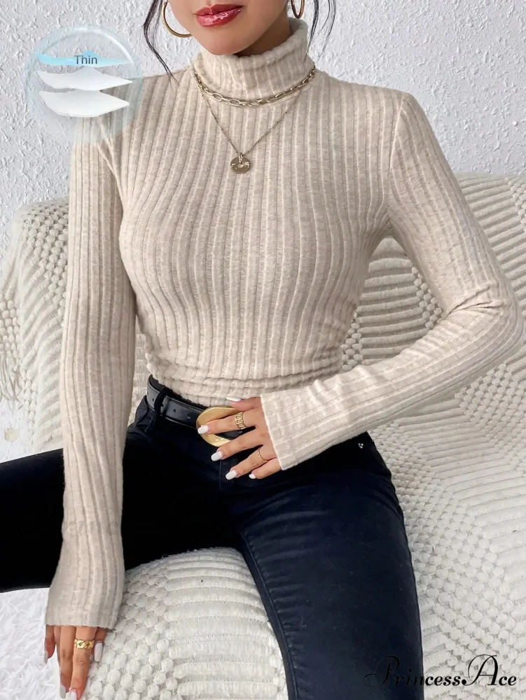 Slim Turtleneck Jumper Fitted Long Sleeve Knit Blouse Women - Image 13