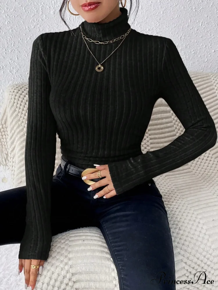 Slim Turtleneck Jumper Fitted Long Sleeve Knit Blouse Women - Image 7