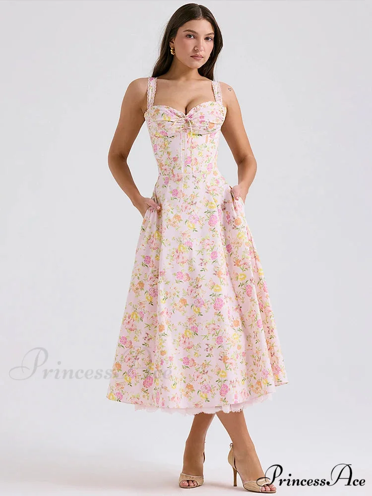 Slim Wrap Spaghetti Strap Pattern Floral Dress - Image 6