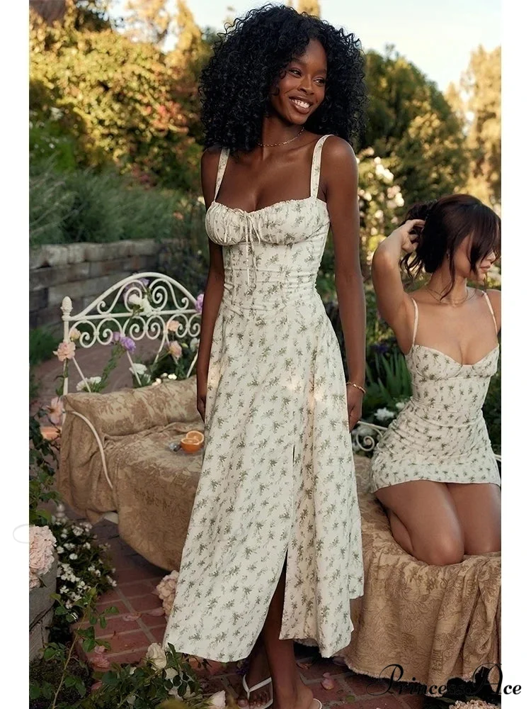 Slim Wrap Spaghetti Strap Pattern Floral Dress - Image 8