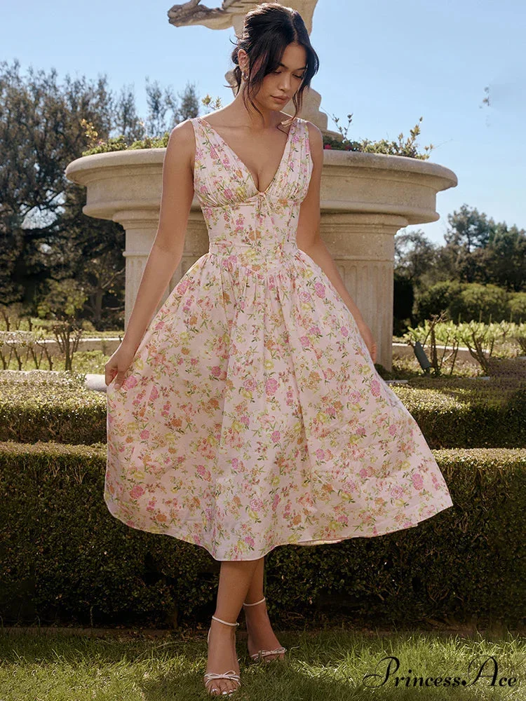 Slim Wrap Spaghetti Strap Pattern Floral Dress - Image 9