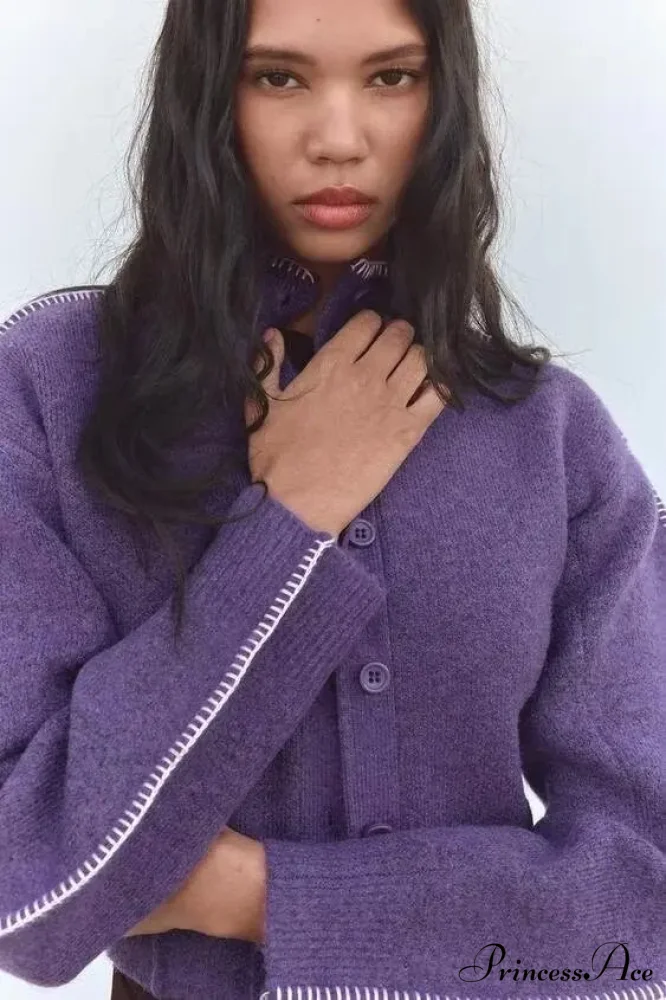 Sluggish Baggy Tall Neck Long Sleeve Cardigan - Image 3