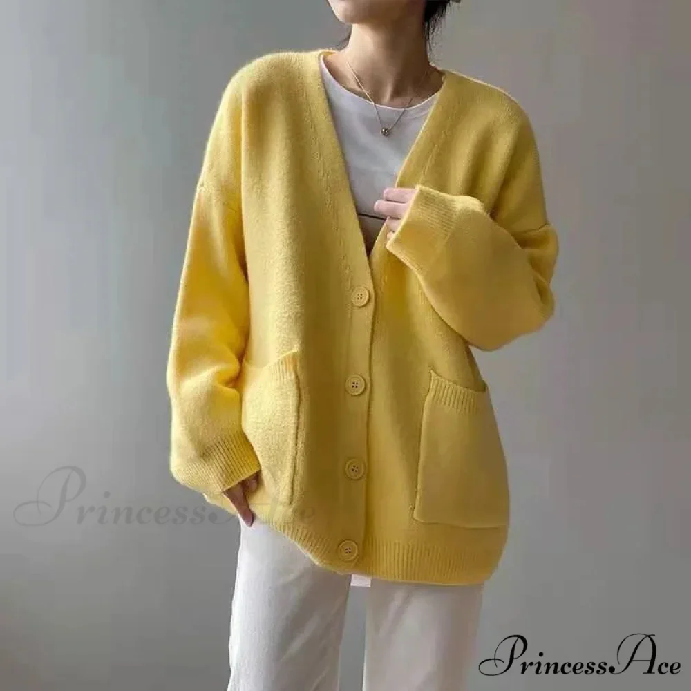 Sluggish Breeze Gold Solo-Buttoned Knitted Cardigan - Image 12