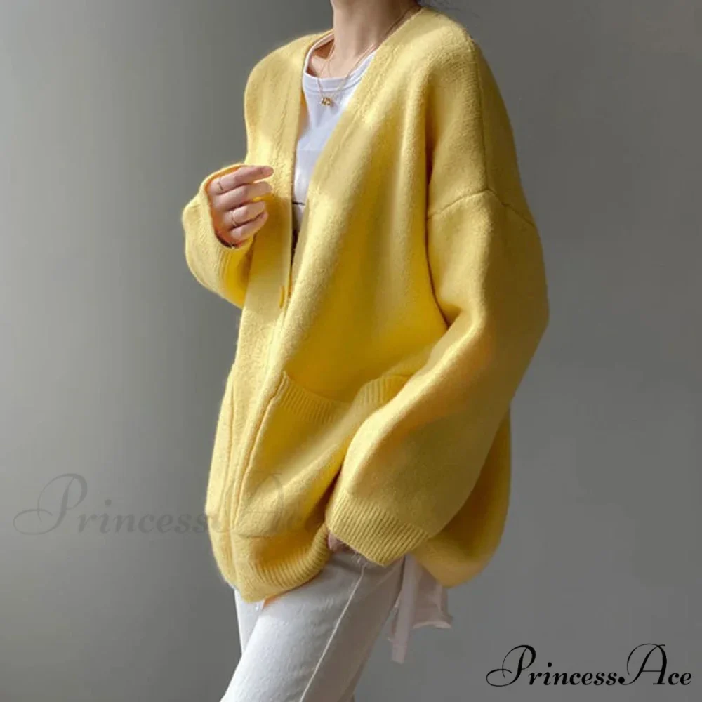 Sluggish Breeze Gold Solo-Buttoned Knitted Cardigan - Image 2
