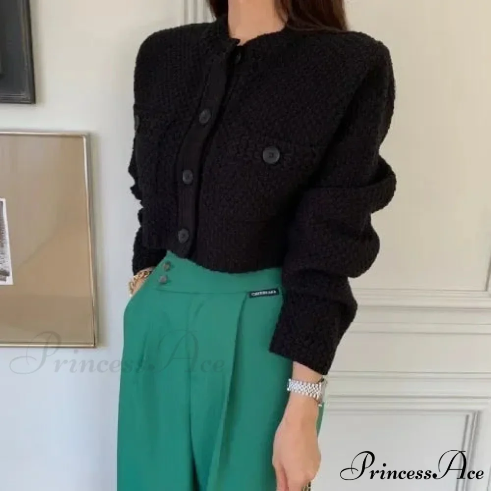 Small Cropped Solid O-Neck Knit Cardigan - Image 8