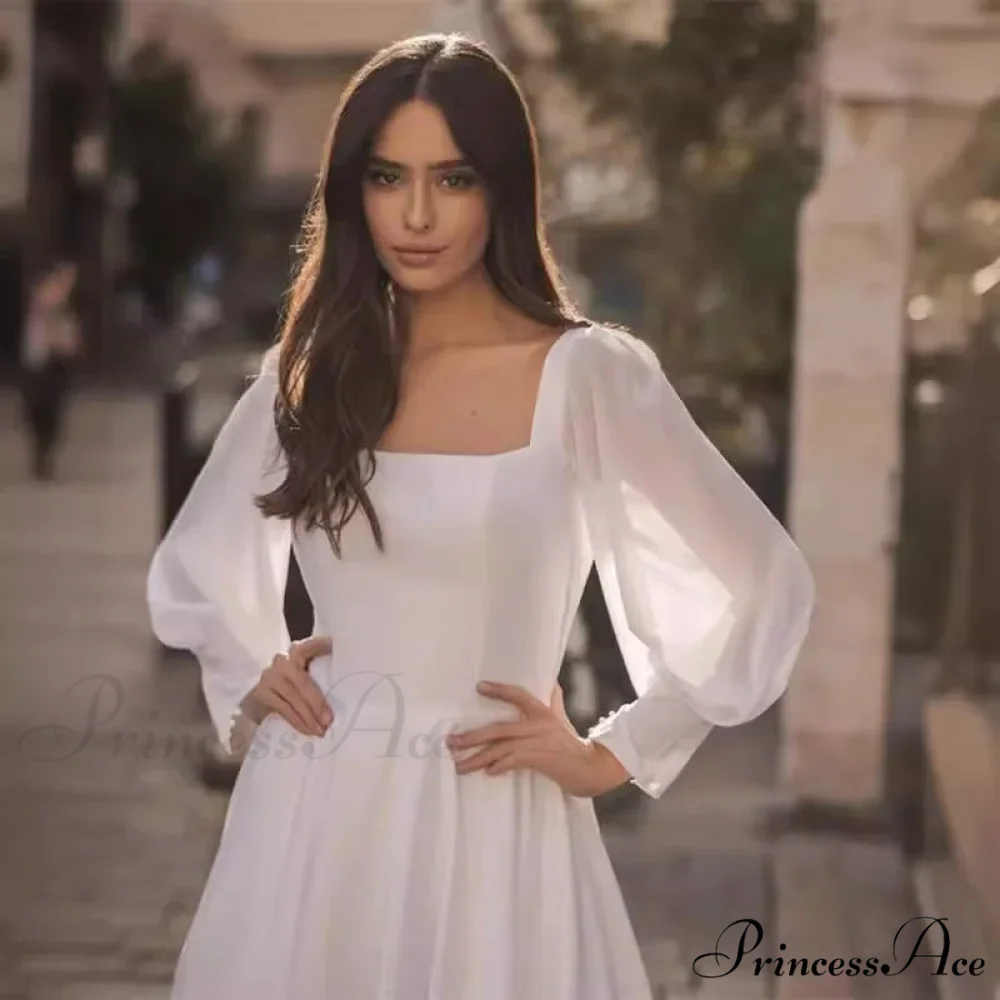 Smooth Chiffon Sleeve Open-Back Wedding Gown - Image 2