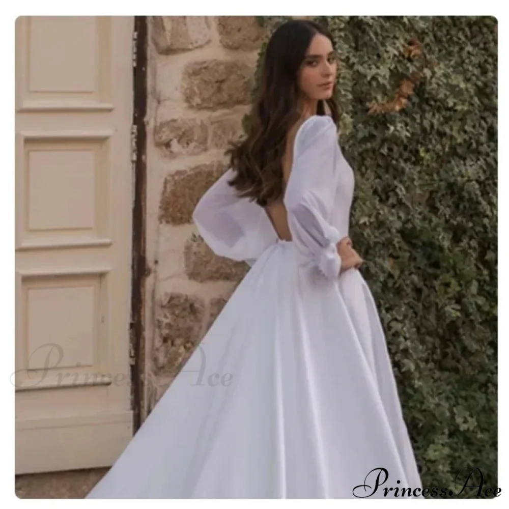 Smooth Chiffon Sleeve Open-Back Wedding Gown - Image 3