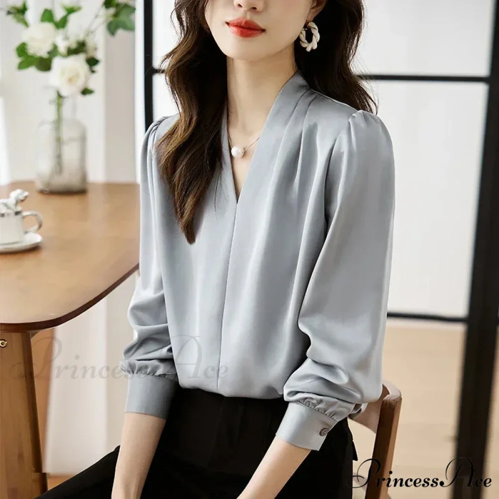Smooth Chiffon V-neck Gentle Casual Blouse for Office - Image 2