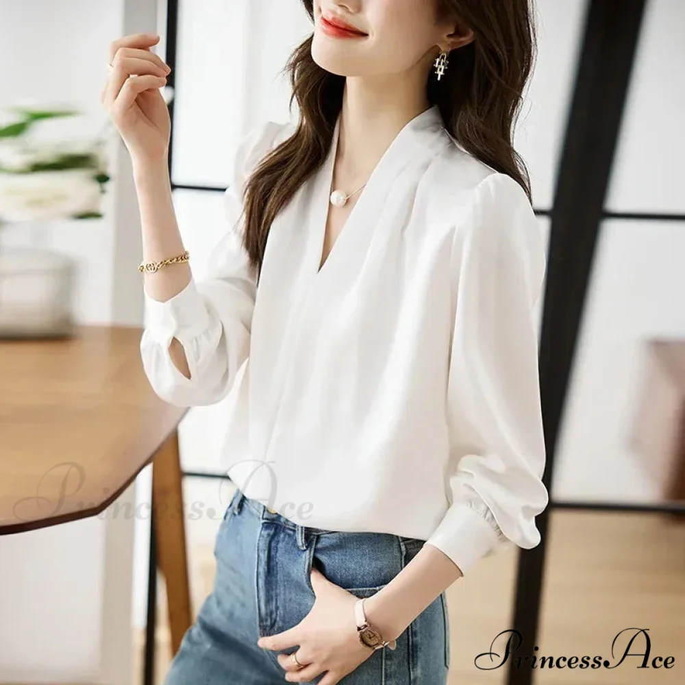 Smooth Chiffon V-neck Gentle Casual Blouse for Office - Image 4