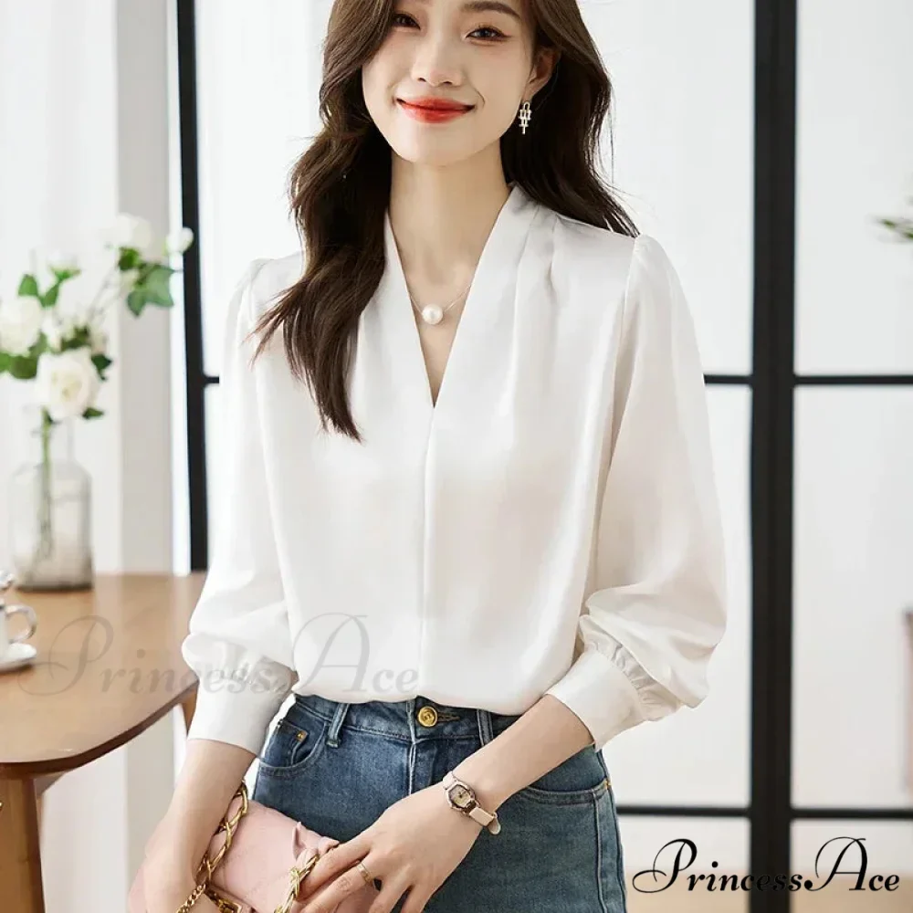Smooth Chiffon V-neck Gentle Casual Blouse for Office - Image 6
