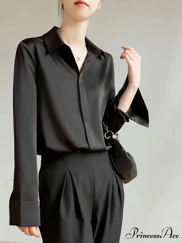 Smooth Long Sleeve French Style Office Lady Blouse - Image 4