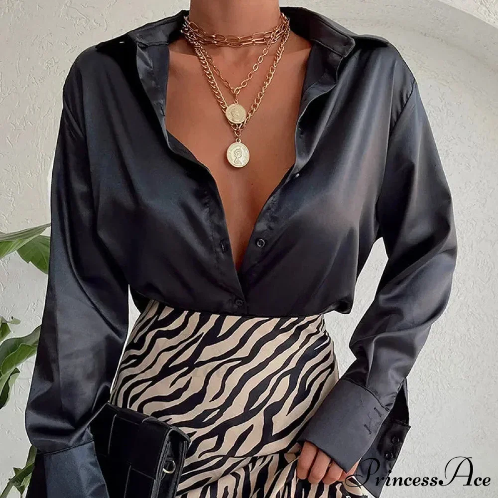 Smooth Long Sleeve Retro Azure Blouse - Image 2