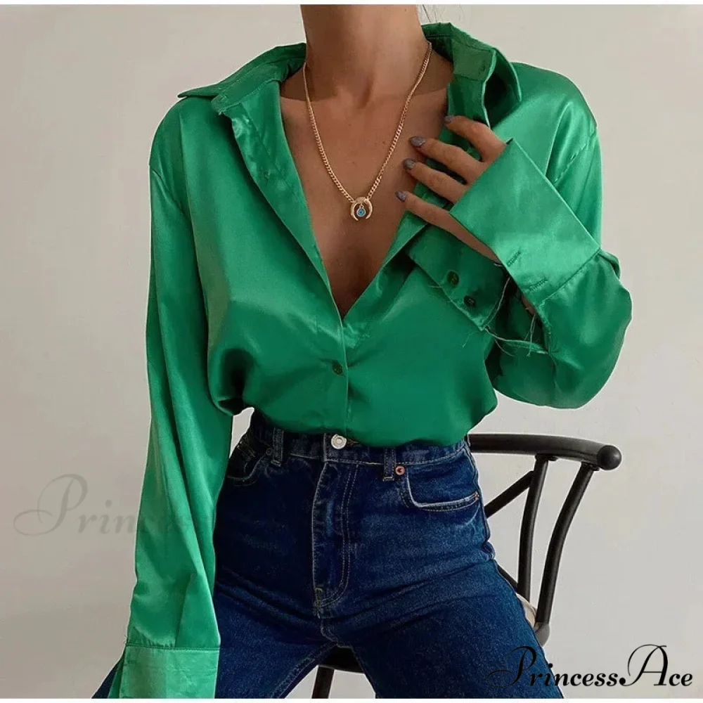 Smooth Long Sleeve Retro Azure Blouse - Image 4